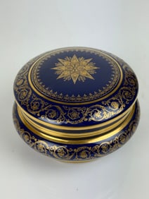 Limoges Gilded Blue Ground Porcelain Bowl & Cover