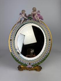 19th Century Meissen Porcelain Hand Painted Ormolu Mirror