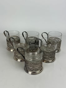 Set of 6 Silver Filigree Work Tea Cups