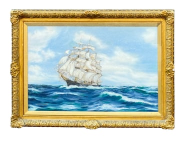 20th Century Oil On Canvas painting -The North America in Full Sail