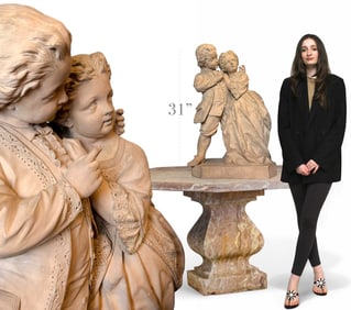 A Large 19th Century French Terra Cotta Sculpture Of A Loving Couple