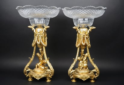 Christofle & Cie Gilt Bronze and Cut Crystal Tazzas, Late 19th Century