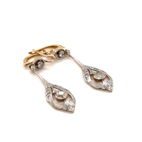 Art Deco Ladies Platinum Over Yellow Gold Old Mine Cut Diamond Earrings