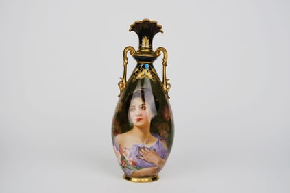 An Art Nouveau German Hand Painted Porcelain Decorative Vase