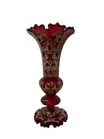19th Century Bohemian Gilded Cut Crystal Vase