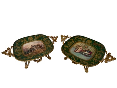 Pair of 19th Century Sevres Style Ormolu Mounted Hand Painted Centerpieces