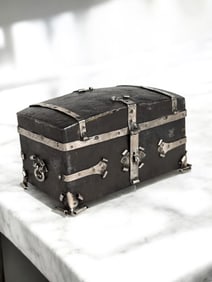 An 18th Century Italian Stainless Steel Mounted Silver Jewelry Box With its Original Lock & Key