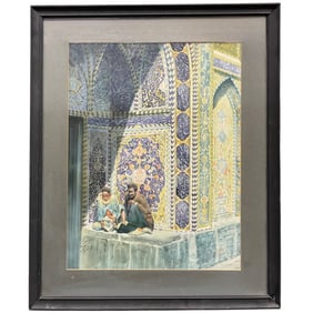 An Iranian Watercolor Painting of a Mosque