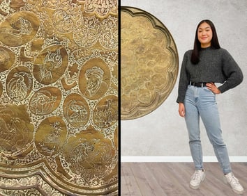 A Monumental Iranian Kajar Dynasty Handmade Hand Hammered Decorative Tray