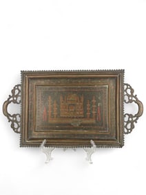 A Middle Eastern Handmade Hand Hammered Cold Enameled Tray