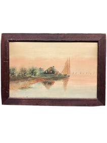 A Watercolor on Paper Lake Painting