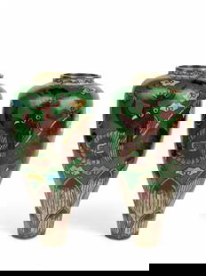 A Pair of Japanese Cloisonné Enamel Dragon Vase: A Pair of Japanese Cloisonné Enamel Dragon Vase. 7-1/2" x 3-1/2"