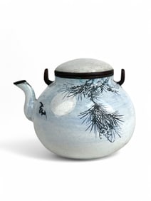 A Japanese Meiji. Enamel On Copper Teapot