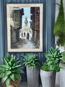 An Orientalist Arabian Oil on Canvas Street Painting