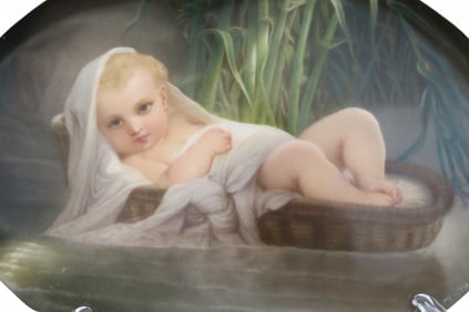 A Berlin K.P.M Hand Painted Porcelain Plaque Of Moses In Cradle