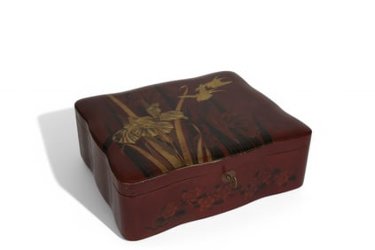 A Japanese Meiji Period Hand Painted Lacquered Hinged Box