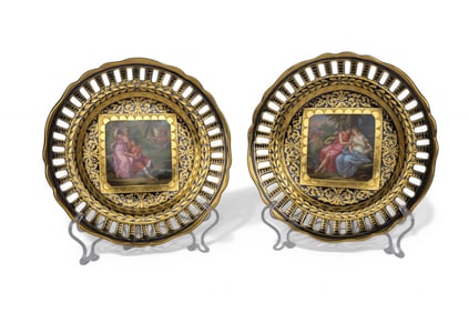 Pair Of Royal Vienna Porcelain Hand Painted Decorative Cabinet Plates