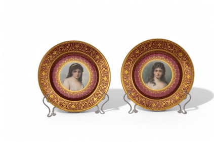 Pair Of Royal Vienna Style Hand Painted Porcelain Decorative Cabinet Plates