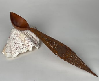 A Persian Qajar Hand Carved Wooden Sherbet Spoon. Iran, Circa 1880