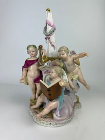 19th Century Meissen Porcelain Figural Group Sculpture of Musician Cupids