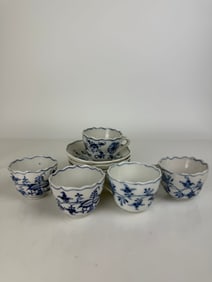 19th Century Meissen Porcelain Hand Painted Blue & White Cup & Saucer