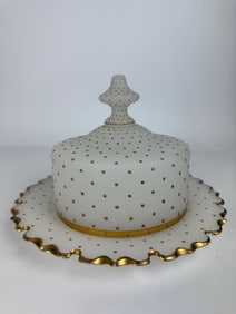 19th Century Bohemian Gilded Opaline Glass Butter Dish & Cover