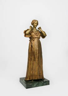 Art Nouveau Gilt Bronz Sculpture of a Standing Lady By Dominique Alonzo: Art Nouveau Gilt Bronz Sculpture of a Standing Lady By Dominique Alonzo13-1/2"x5"x4-1/2"