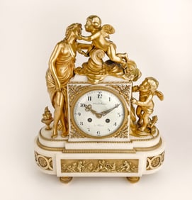 19th Century, French Ormolu Mounted Marble Clock by Houdebine