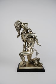 Very Large Silvered Bronze Erotic Sculpture Of A Knight & His Lover