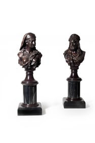 A Pair of Orientalist Patinated Bronze Marble Busts