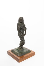 A Judaica Patinated Bronze Figure Of Lady Pointing on Holy Book.