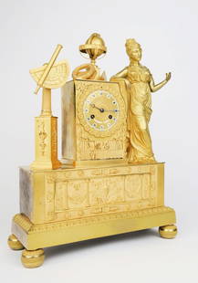 19th Century French Empire Gilt Bronze Mantel Clock: 19th Century French Empire Gilt Bronze Mantel Clock.16-1/2"x12"