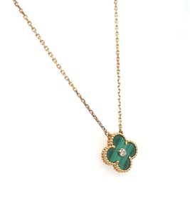 Van Cleef & Arpels 18k Yellow Gold & Malachite Alhambra Necklace