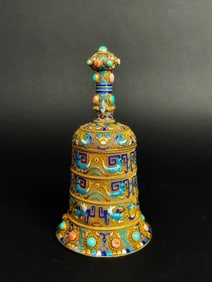 Late 19th / Early 20th Century Enameled Gilt Silver Filigree Jeweled Decorative Box