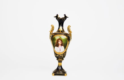 19th Century Royal Vienna Blue Cobalt Hand Painted Porcelain Vase