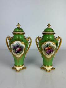 Pair of Coalport Hand Painted Urns
