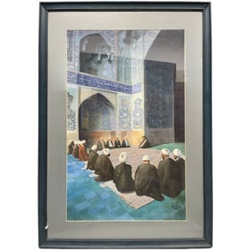 An Iranian Watercolor Painting of a Mosque View By Andro