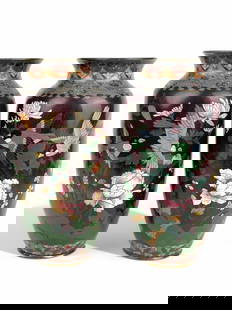 A Pair of Japanese Meiji. Design Cloisonné Enamel Vases: A Pair of Japanese Meiji. Design Cloisonné Enamel Vases. 12-1/2" x 6"