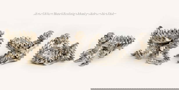 Set of Silver Plated Reclining Monkey Salts or Nut Dishes: Set of Silver Plated Reclining Monkey Salts or Nut Dishes.H 2"