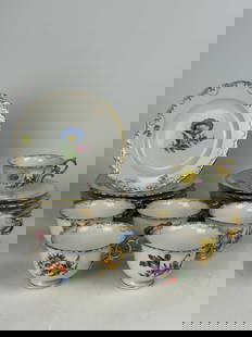 19th Century Berlin KPM Hand Painted Porcelain Tea Service.: 19th Century Berlin KPM Hand Painted Porcelain Tea Service. Plate Dimension:7-1/2&rdquo; Cup & Saucer: 6&rdquo; x 3&rdquo;