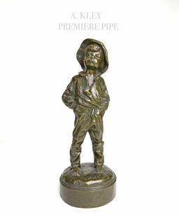 19th Century French Patinated Bronze Figural Sculpture by Louis Kley: 19th century French Patinated Bronze Figural Sculpture A Boy Holding A Cigarette. Louis Kley (1833 - 1911) France Signed: L. Kley Foundry mark & Numbers 1903