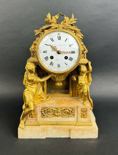 19th Century French Gilt Bronze Mounted White Marble Clock By Beurdeley: 19th Century French Gilt Bronze Mounted White Marble Clock By Beurdeley. 14"x8-3/4"x5"