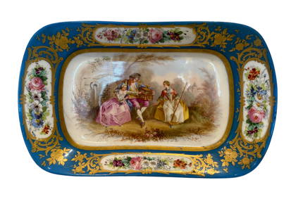 19th Century Hand Painted Sevres Style Porcelain Decorative Plates: 19th Century Hand Painted Sevres Style Porcelain Decorative Plates. 15-1/2&rdquo; x 9-1/2&rdquo;