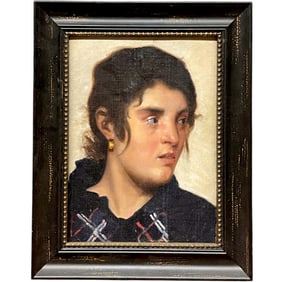 An Oil on Canvas Laid On Board Painting of a Woman in Contemplation