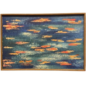 An Abstract Oil on Canvas Painting of Lily Pads