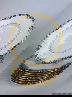 Lot of 9 Cauldon Gilded Porcelain Serving Plates: Lot of 9 Cauldon Gilded Porcelain Serving Plates. D:8&rdquo;