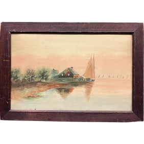 A Watercolor on Paper Lake Painting