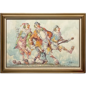 Oil On Canvas Depicting of Clown Musicians