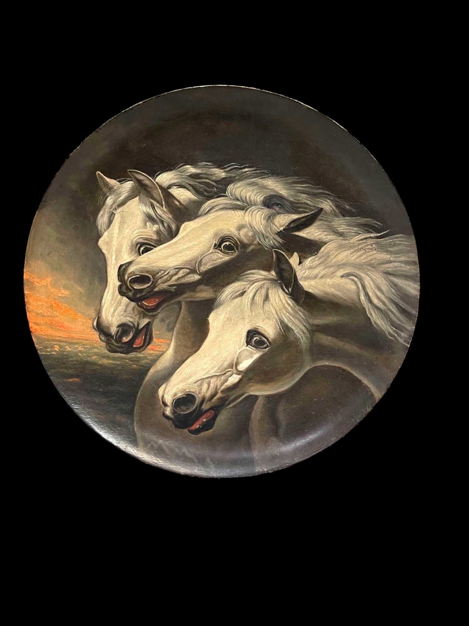 John Fredrick Herring Sr (British, 1795-1865): Attributed to John Fredrick Herring Sr Oil on Papier mache (British, 1795-1865). 24” x 24”