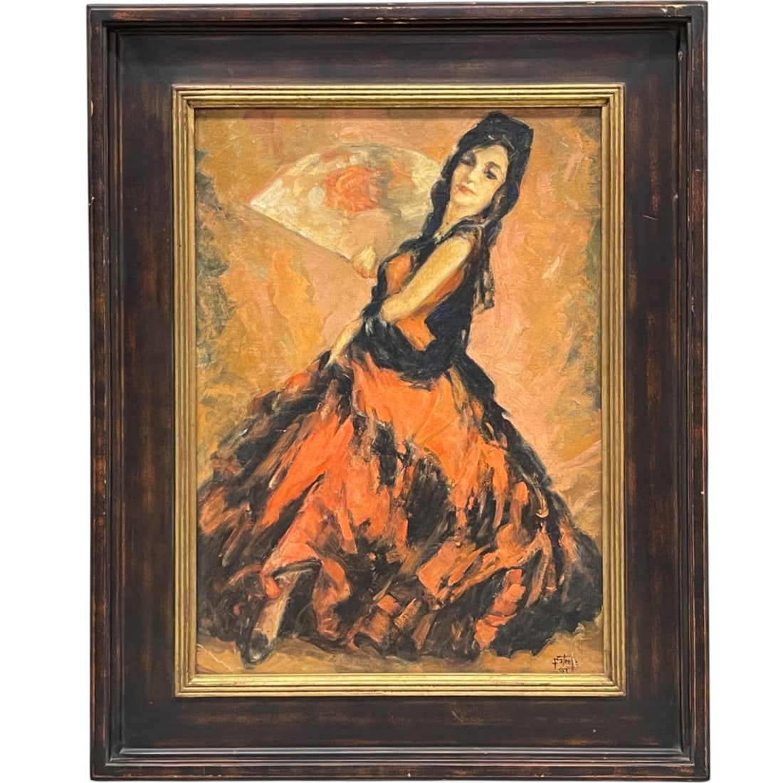 Theodore Clement Steele (1847-1926): Theodore Clement Steele (1847-1926) Oil on canvas, laid on board. Painting of a dancing woman. Frame: 26” x 20-1/2”
